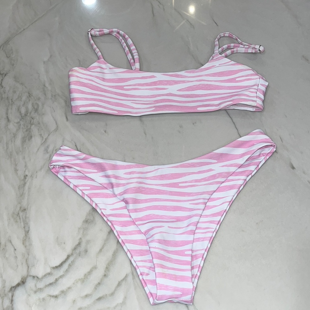 pink zebra striped bikini